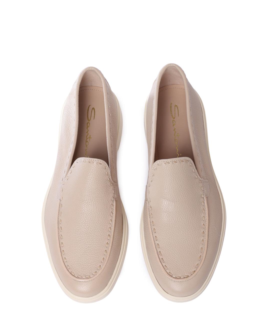 SANTONI Бежевые кожаные лоферы, фото 3