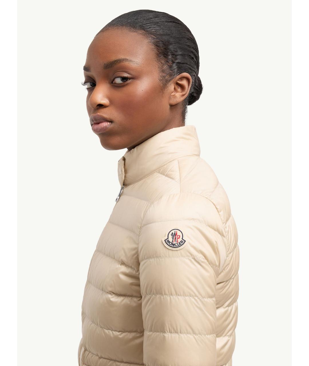 MONCLER Бежевый полиамидовый пуховик, фото 3