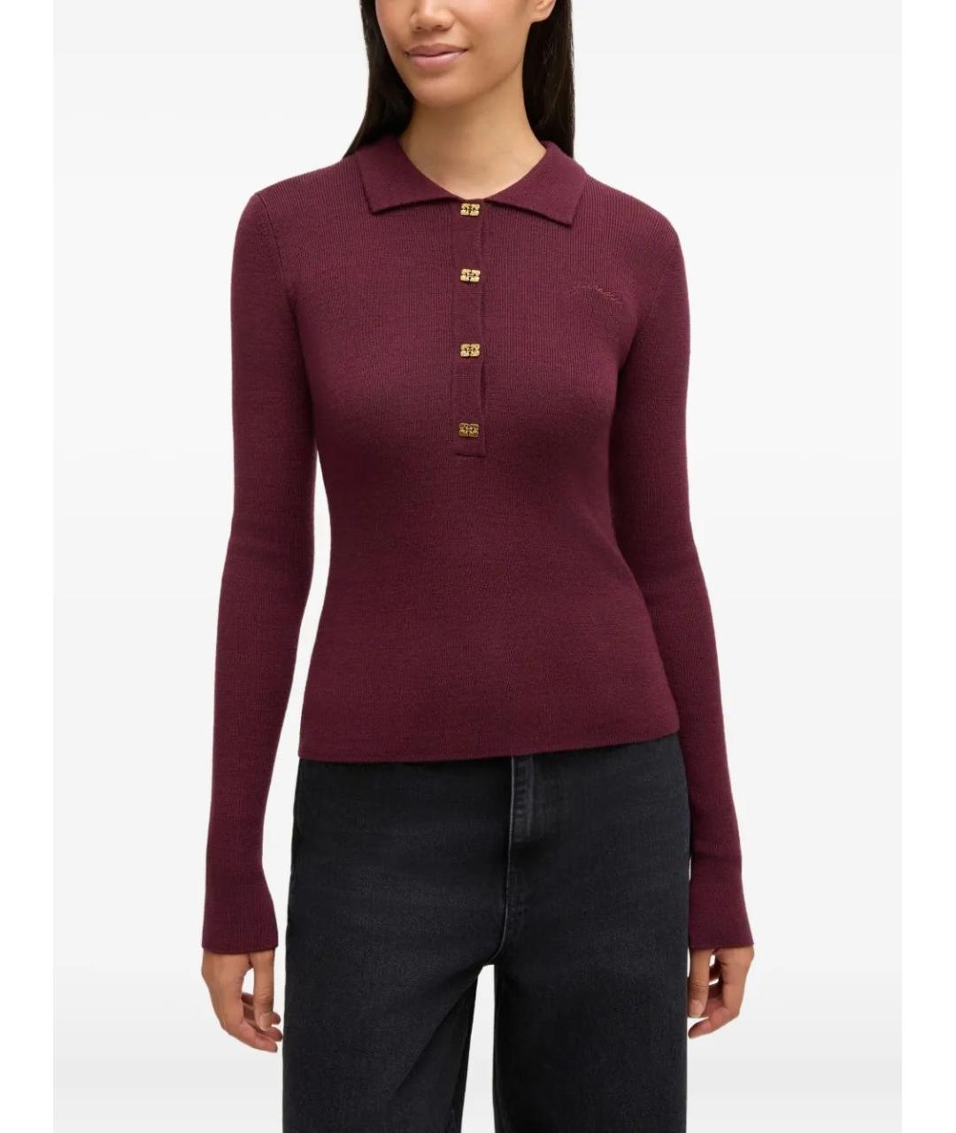 GANNI Бордовый шерстяной джемпер / свитер, фото 3