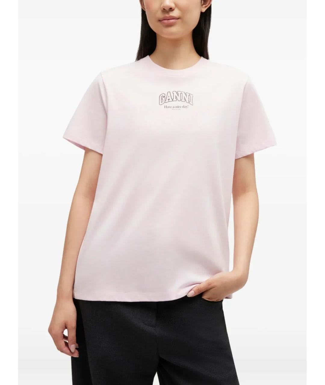 GANNI Розовая хлопковая футболка, фото 3