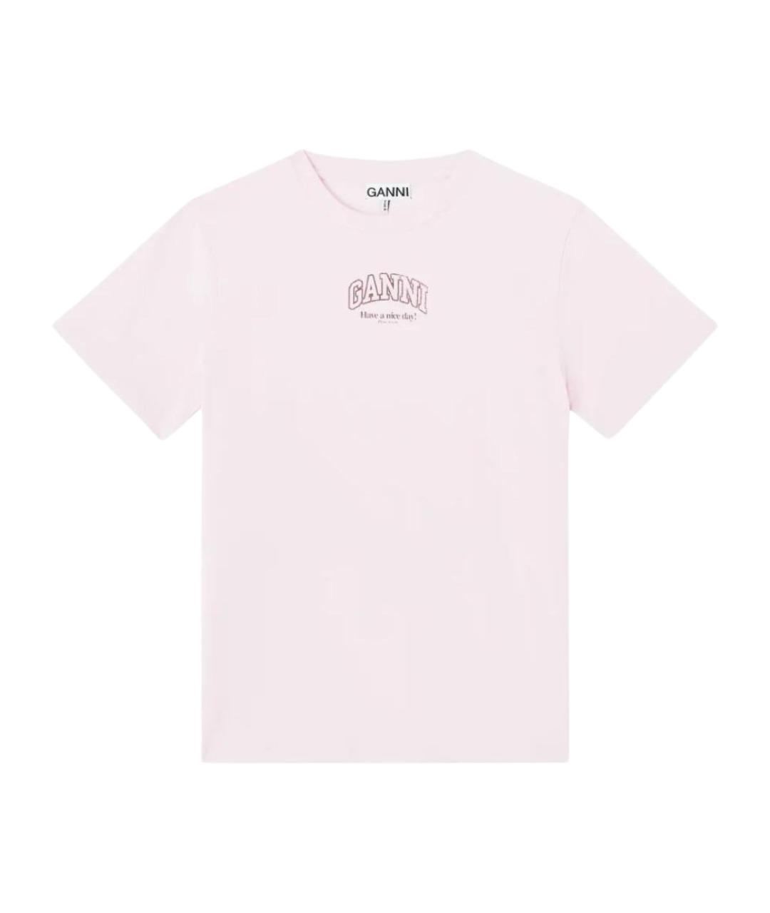 GANNI Розовая хлопковая футболка, фото 1