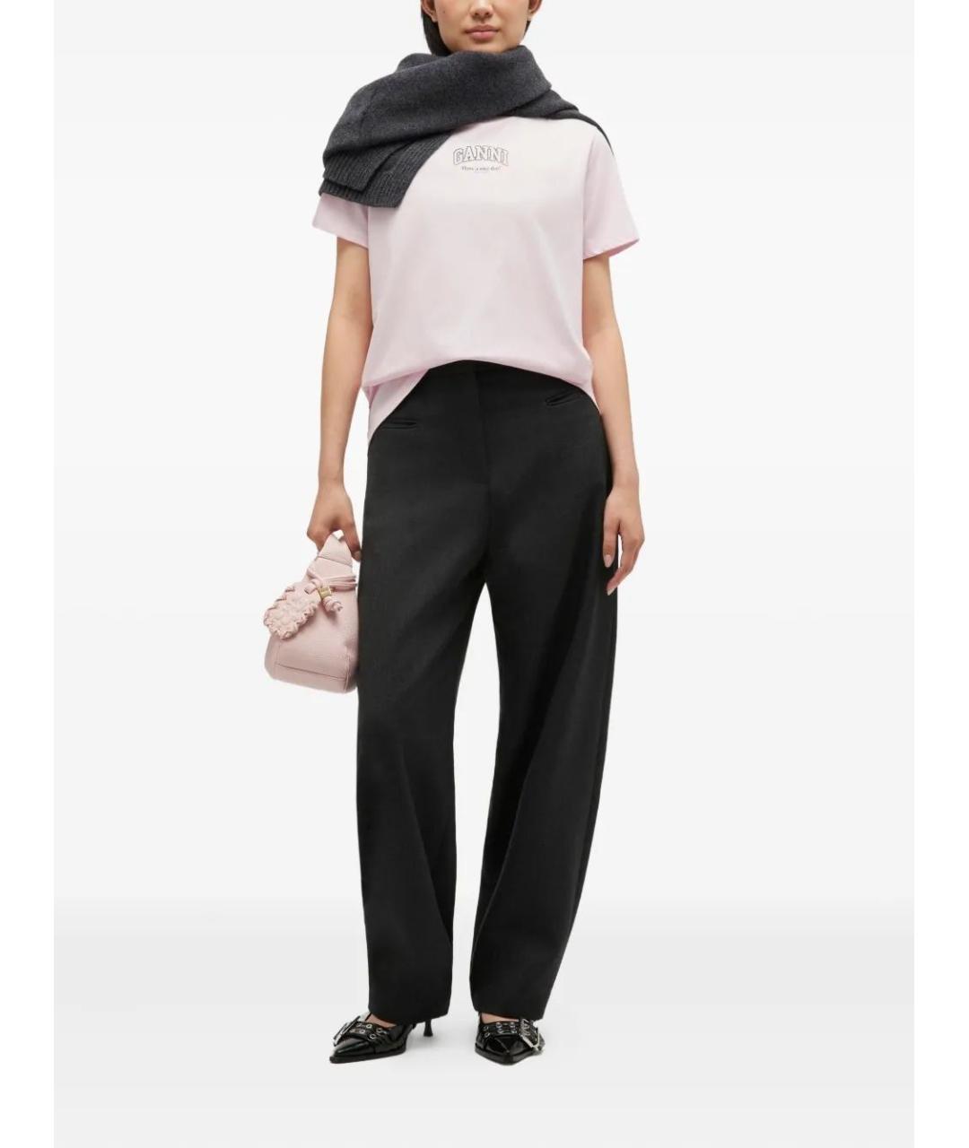 GANNI Розовая хлопковая футболка, фото 2