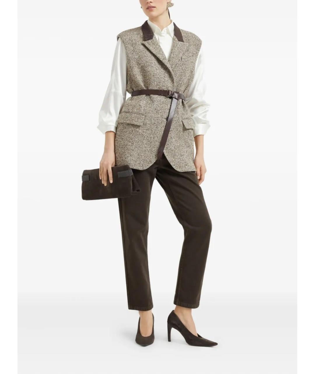 BRUNELLO CUCINELLI Коричневые хлопковые прямые брюки, фото 2