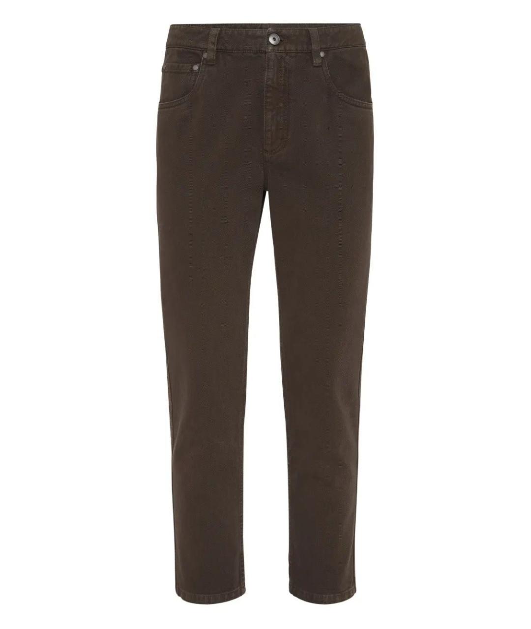BRUNELLO CUCINELLI Коричневые хлопковые прямые брюки, фото 1