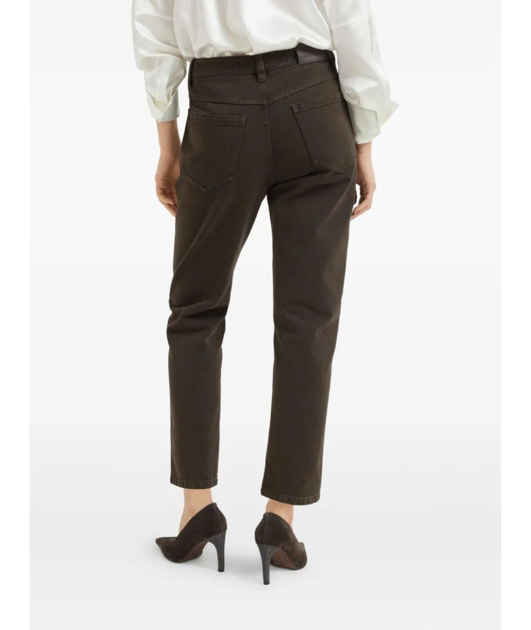 BRUNELLO CUCINELLI Коричневые хлопковые прямые брюки, фото 4