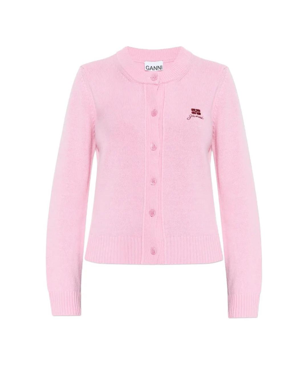 GANNI Розовый шерстяной кардиган, фото 1