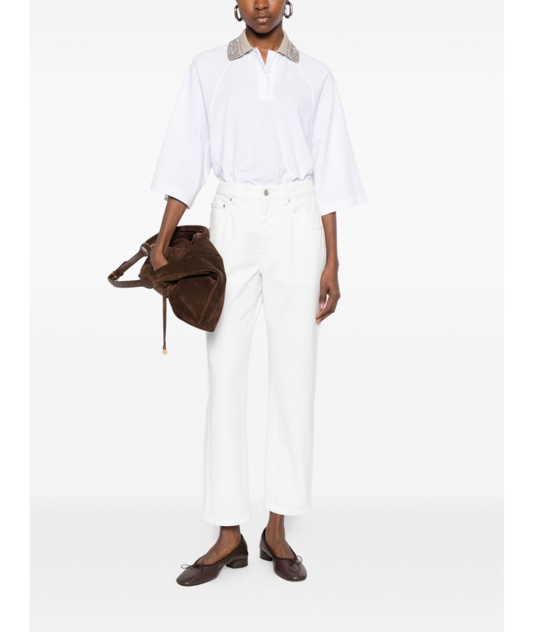 BRUNELLO CUCINELLI Белые хлопковые прямые брюки, фото 4