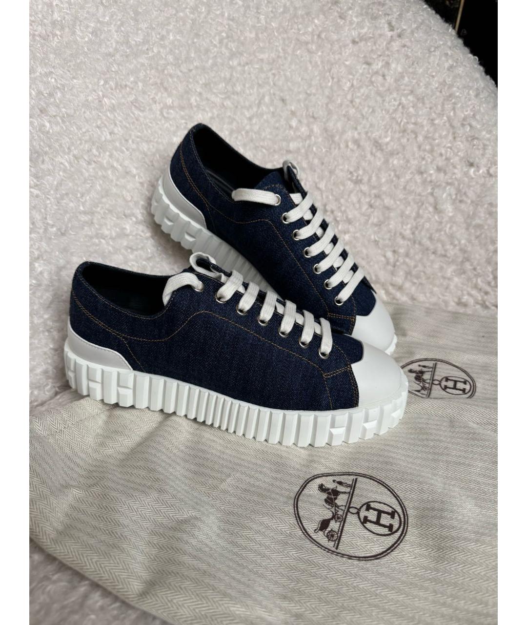 HERMES Синие текстильные кеды, фото 6