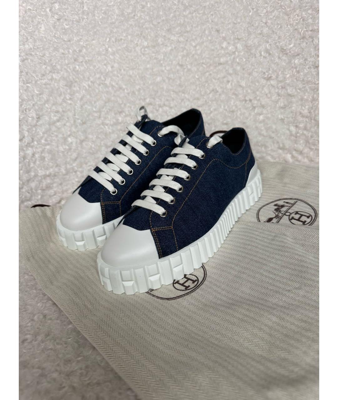 HERMES Синие текстильные кеды, фото 5