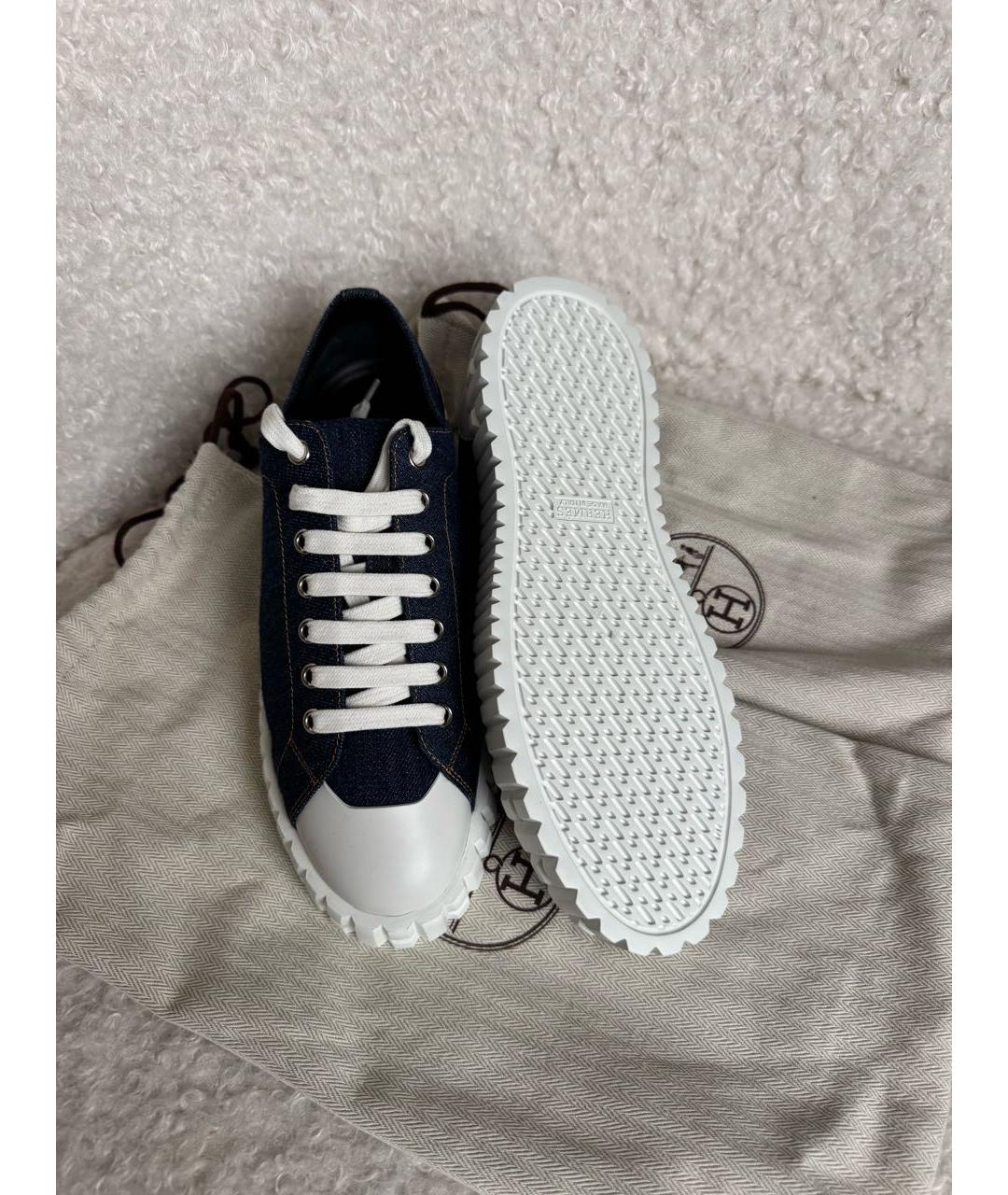 HERMES Синие текстильные кеды, фото 3