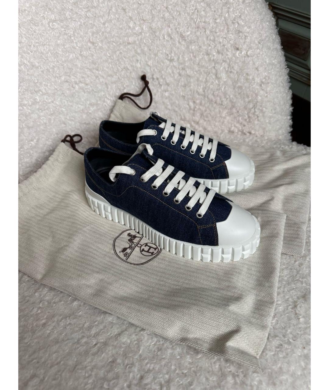 HERMES Синие текстильные кеды, фото 4