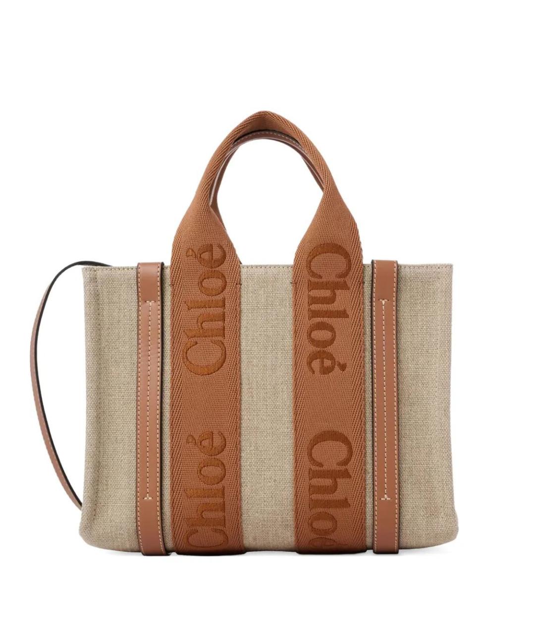 CHLOE Бежевая льняная сумка тоут, фото 1
