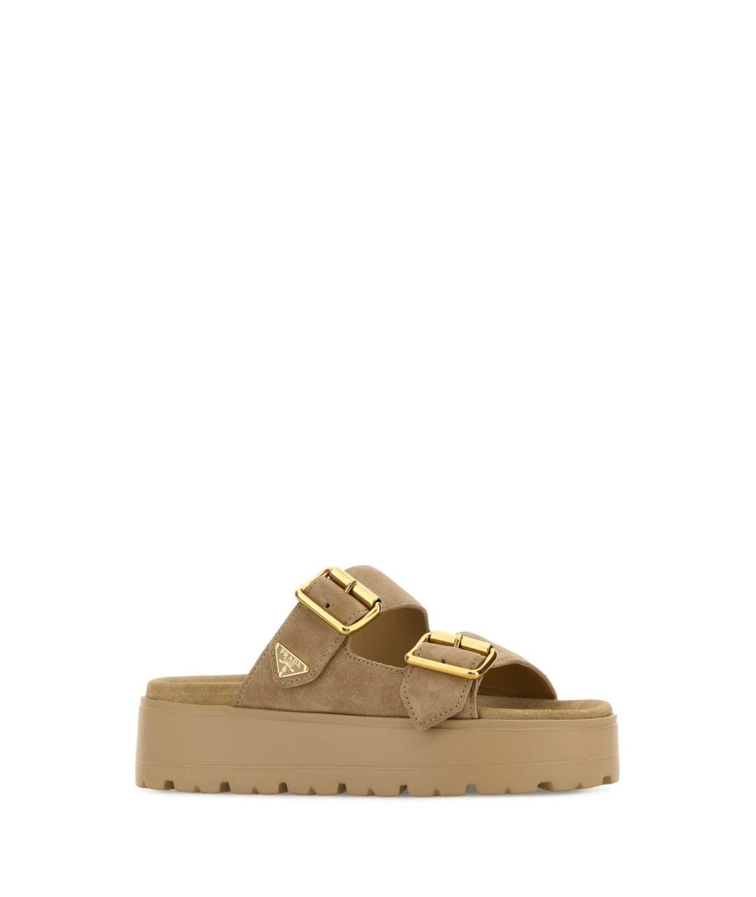 PRADA Бежевые замшевые шлепанцы, фото 2