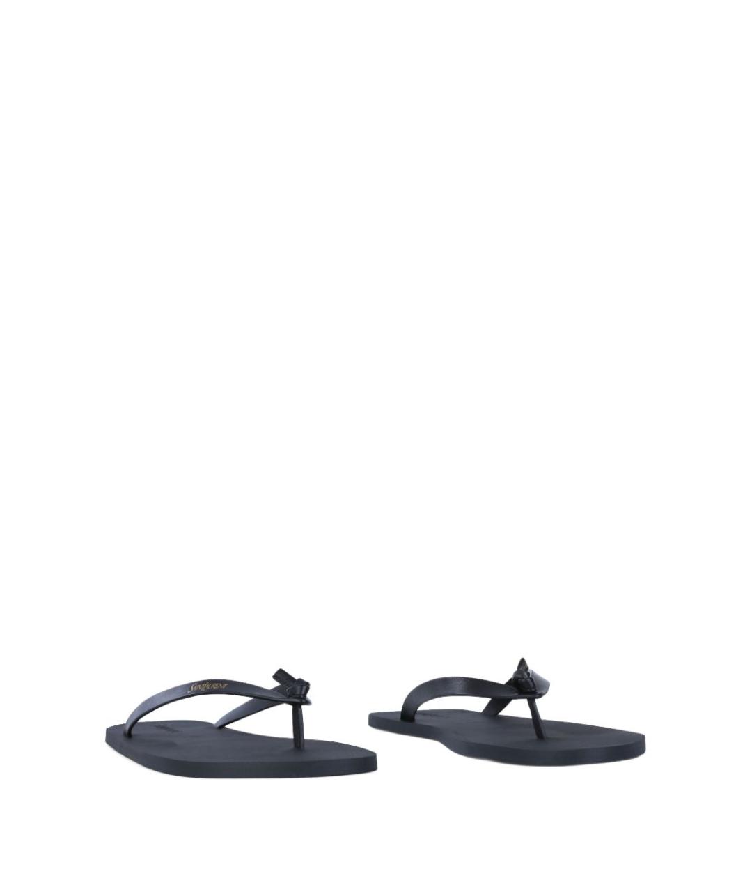 SAINT LAURENT Черные кожаные шлепанцы, фото 2