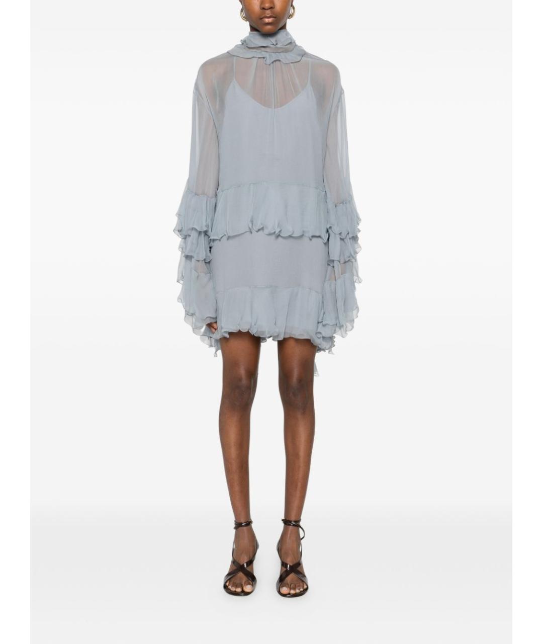 CHLOE Голубое шелковое коктейльное платье, фото 5