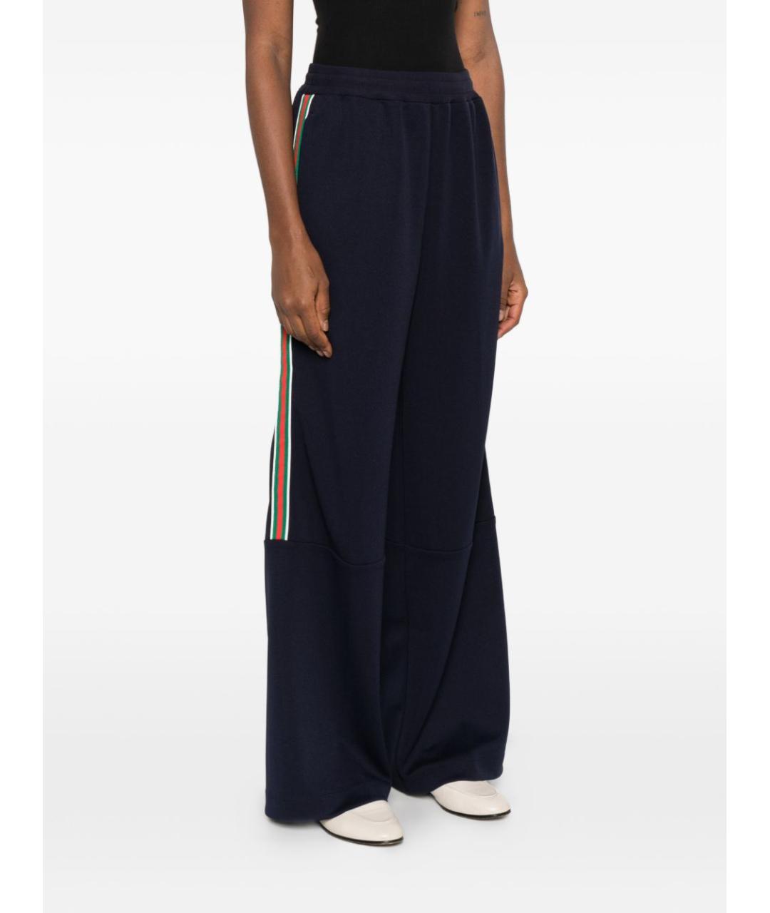 GUCCI Темно-синие полиэстеровые прямые брюки, фото 4