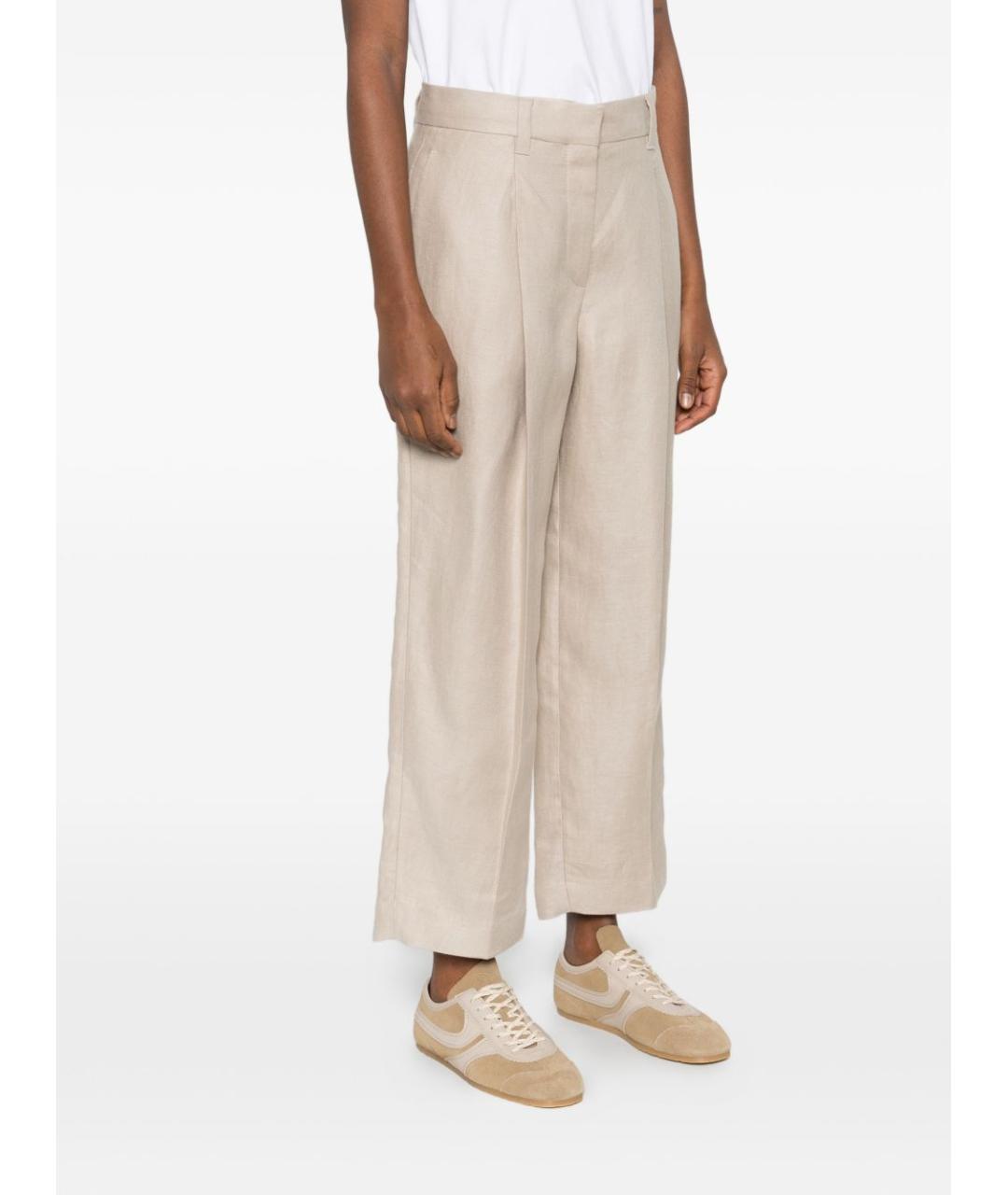 BRUNELLO CUCINELLI Бежевые льняные прямые брюки, фото 3