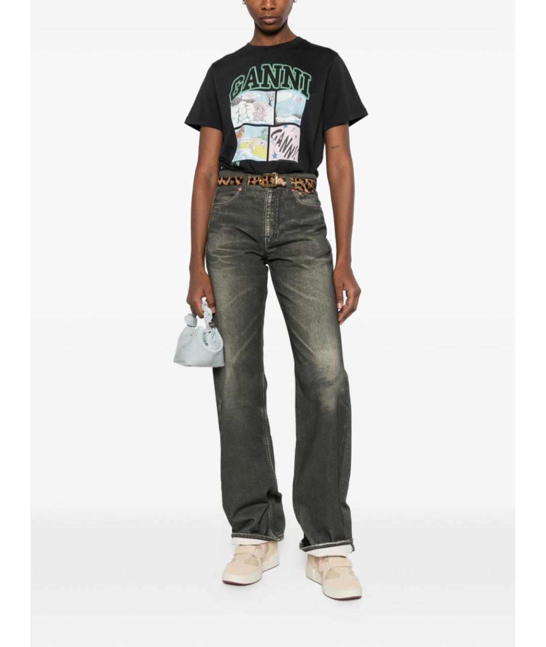 GANNI Черная хлопковая футболка, фото 3