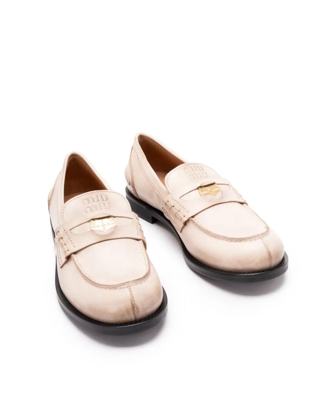 MIU MIU Бежевые кожаные лоферы, фото 2