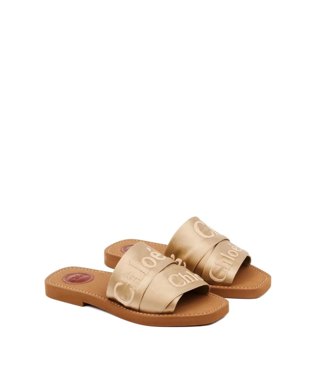 CHLOE Бежевые текстильные шлепанцы, фото 2