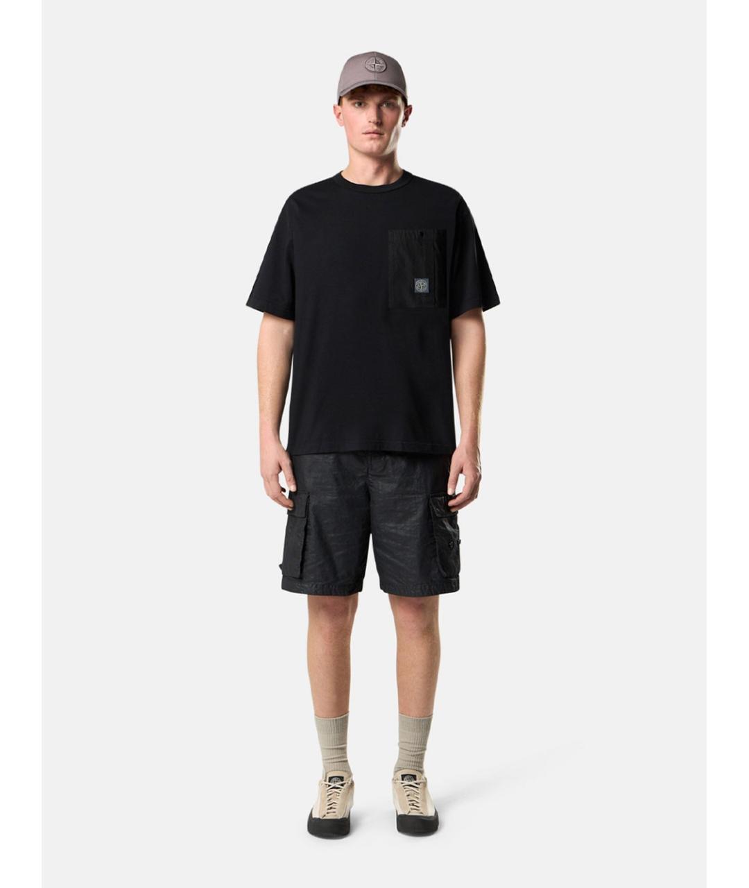 STONE ISLAND Черная хлопковая футболка, фото 2