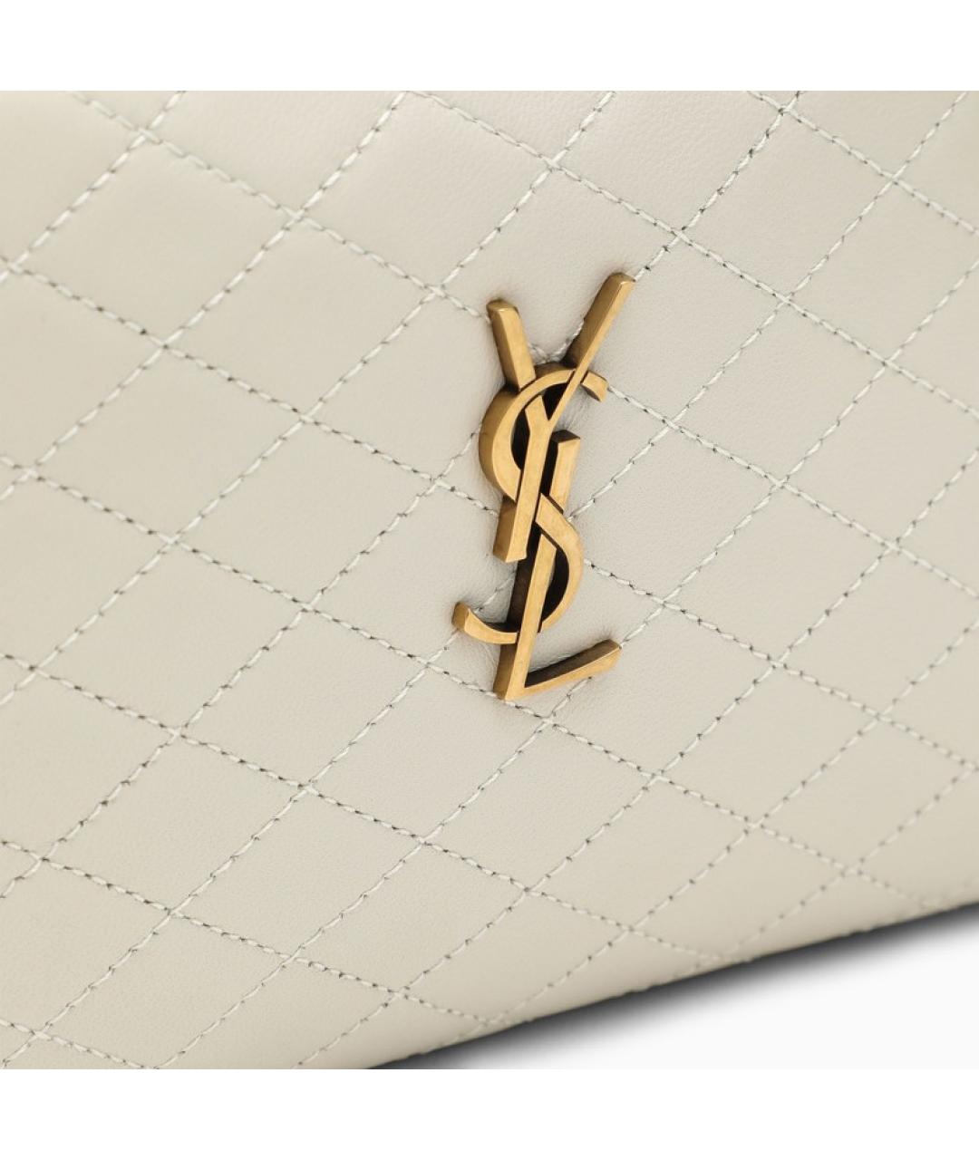 SAINT LAURENT Белая кожаная сумка через плечо, фото 5