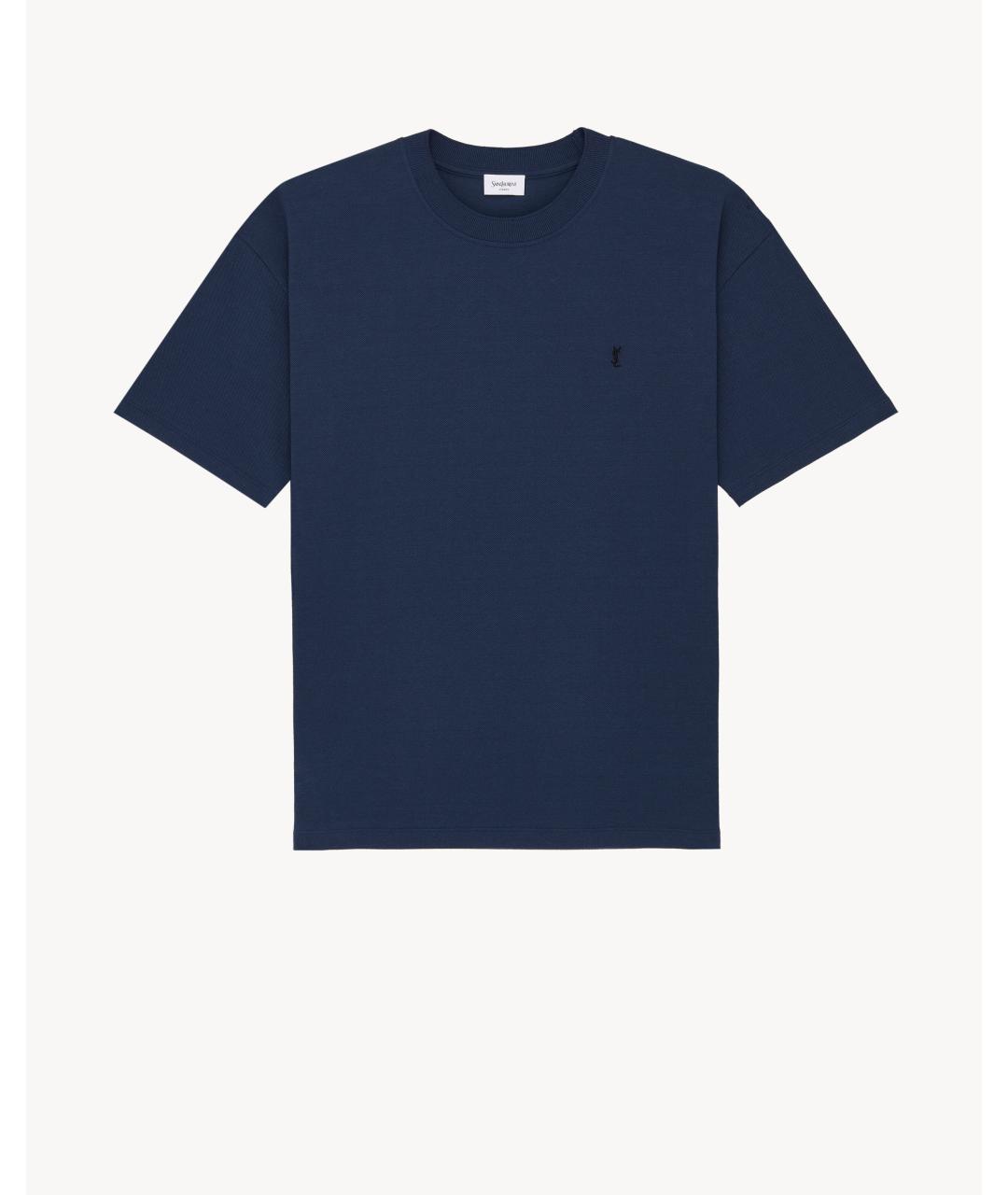 SAINT LAURENT Синяя хлопко-полиэстеровая футболка, фото 3