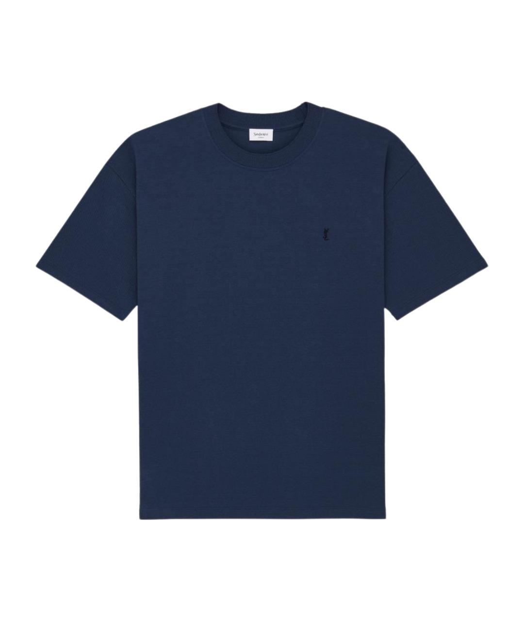 SAINT LAURENT Синяя хлопко-полиэстеровая футболка, фото 1