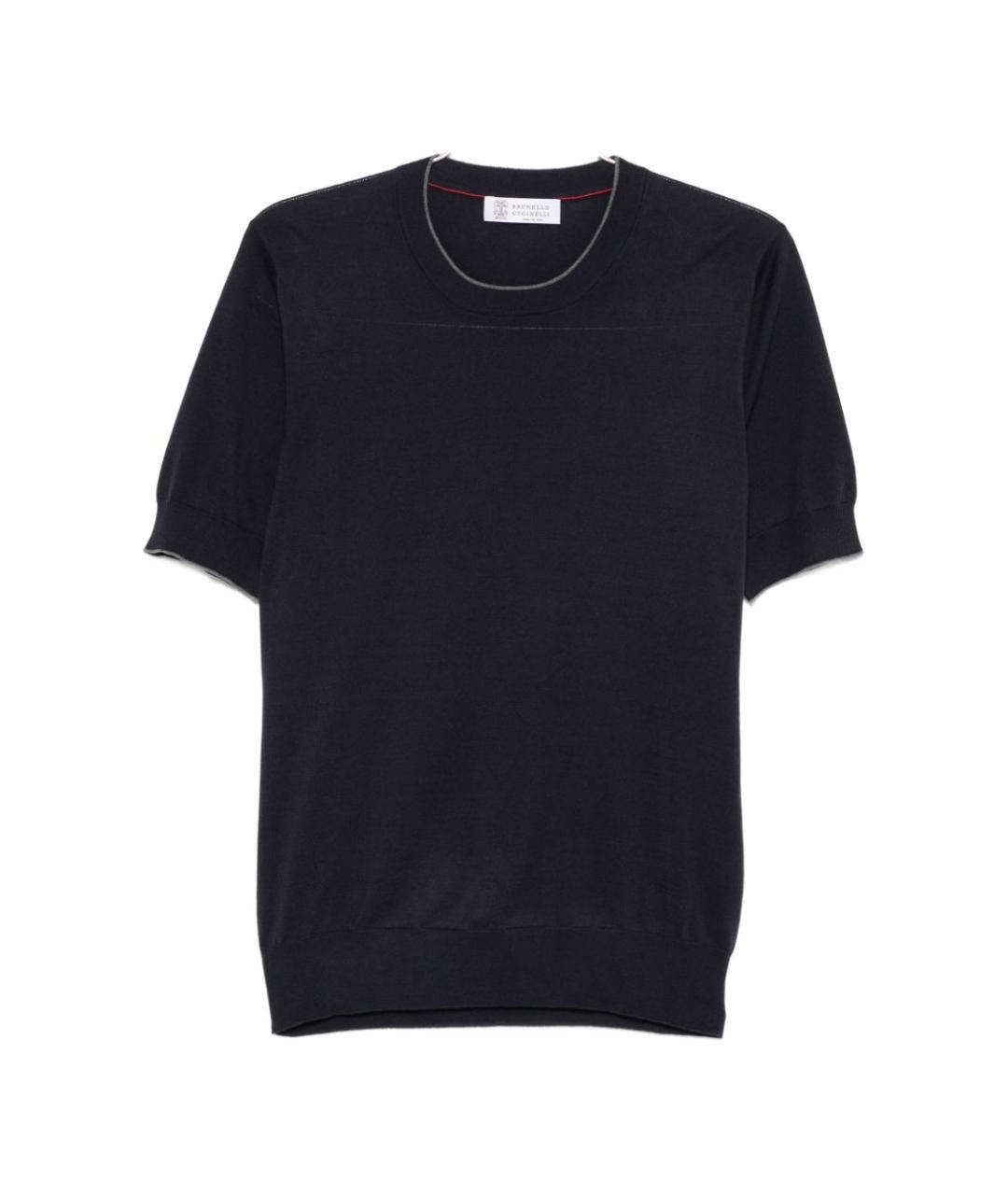 BRUNELLO CUCINELLI Темно-синяя хлопковая футболка, фото 1