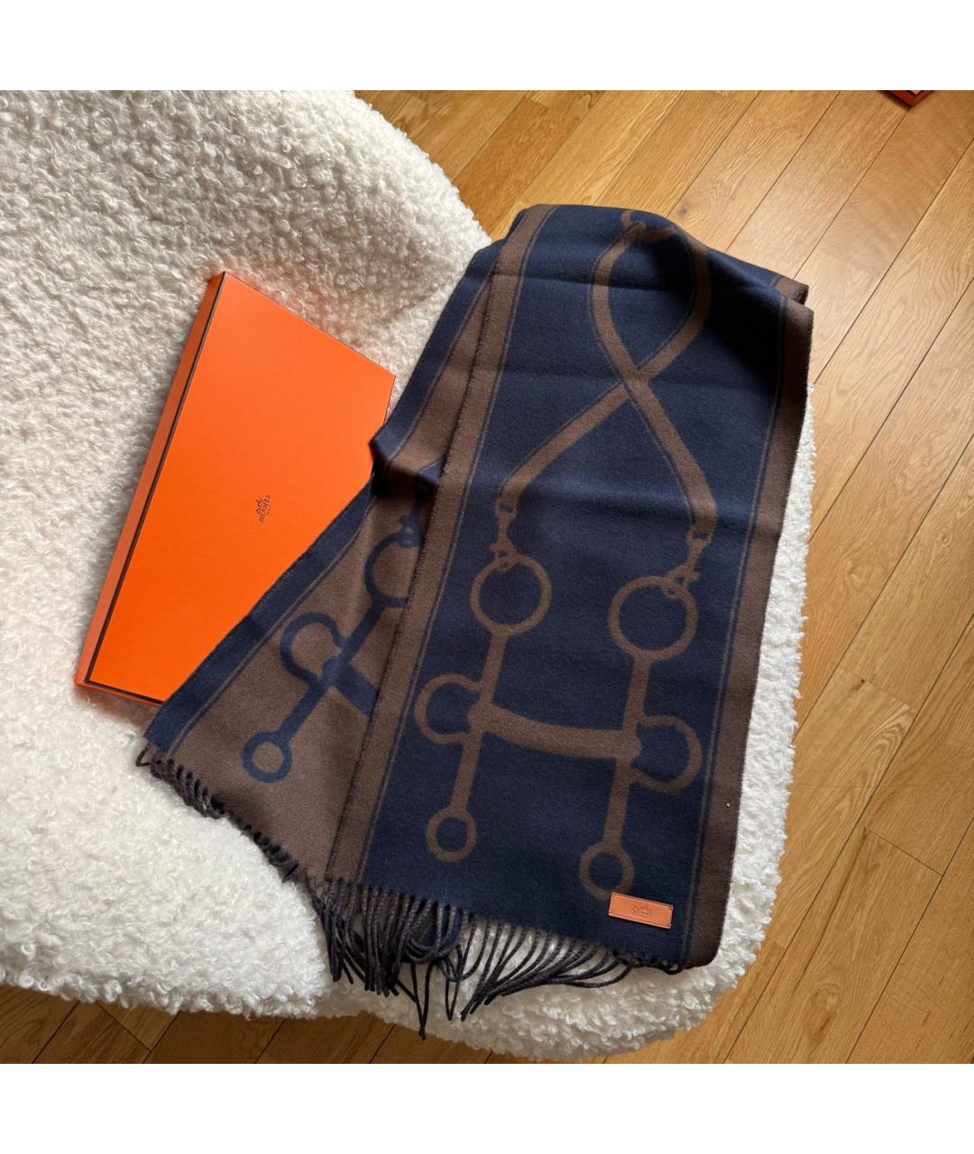 HERMES Темно-синий кашемировый шарф, фото 2