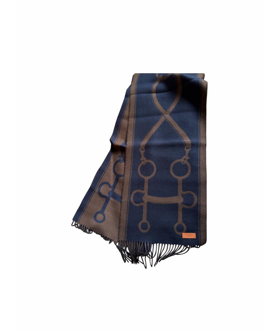 HERMES Темно-синий кашемировый шарф, фото 1