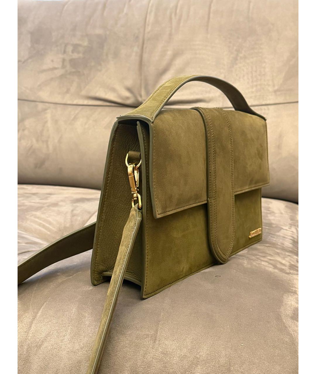 JACQUEMUS Хаки замшевая сумка через плечо, фото 2