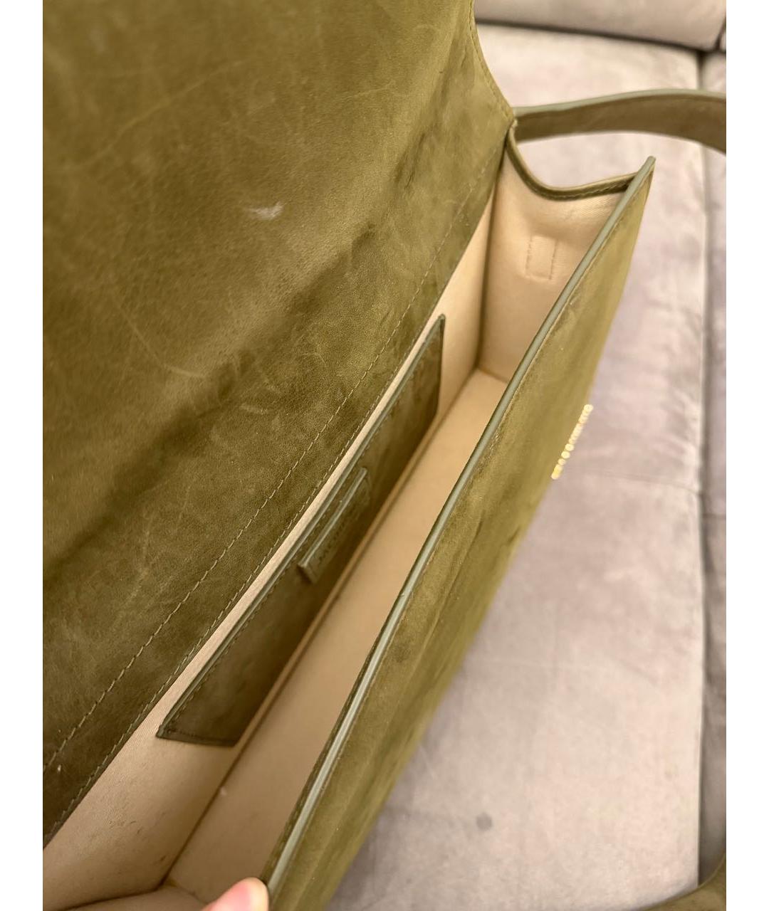 JACQUEMUS Хаки замшевая сумка через плечо, фото 4