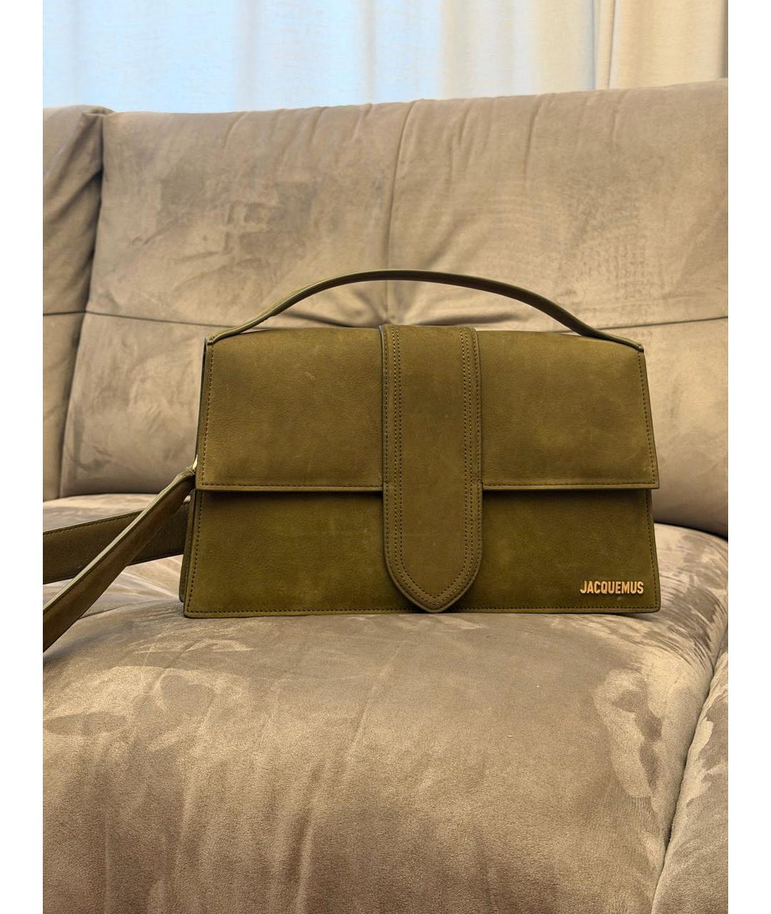 JACQUEMUS Хаки замшевая сумка через плечо, фото 7