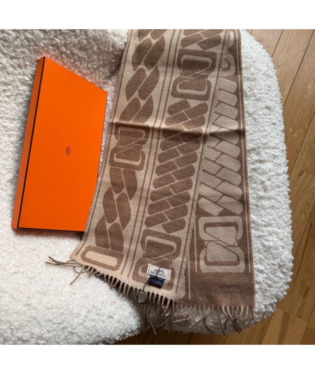 HERMES Бежевый кашемировый шарф, фото 4