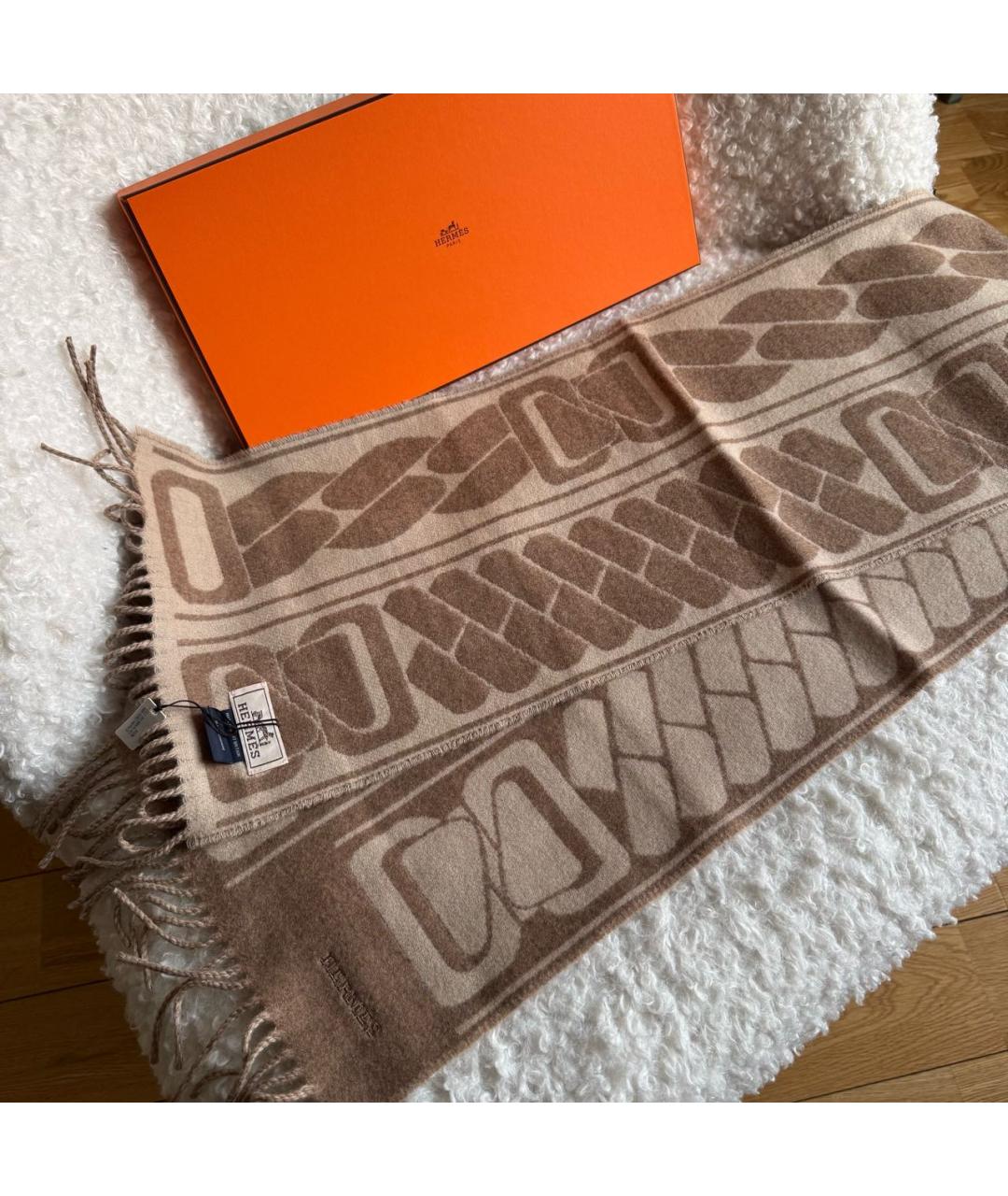 HERMES Бежевый кашемировый шарф, фото 2