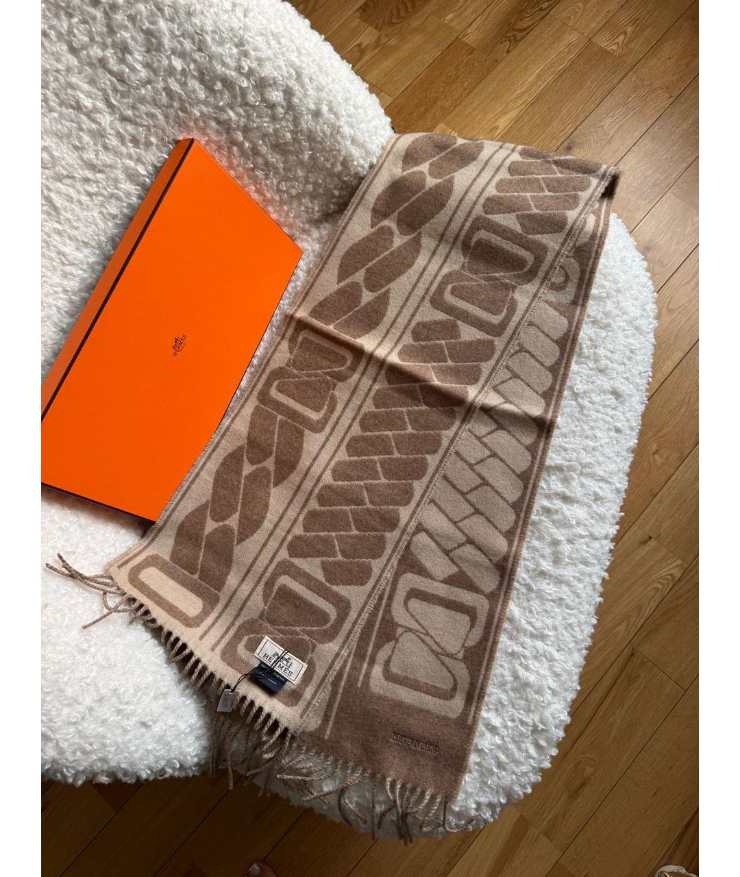 HERMES Бежевый кашемировый шарф, фото 3