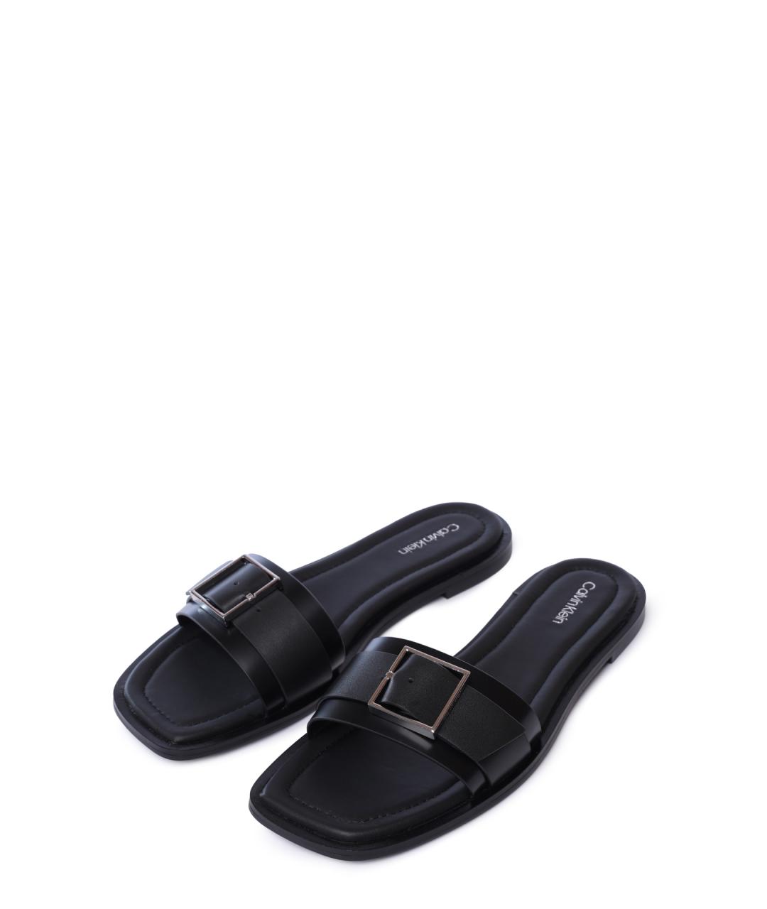 CALVIN KLEIN Черные кожаные шлепанцы, фото 2