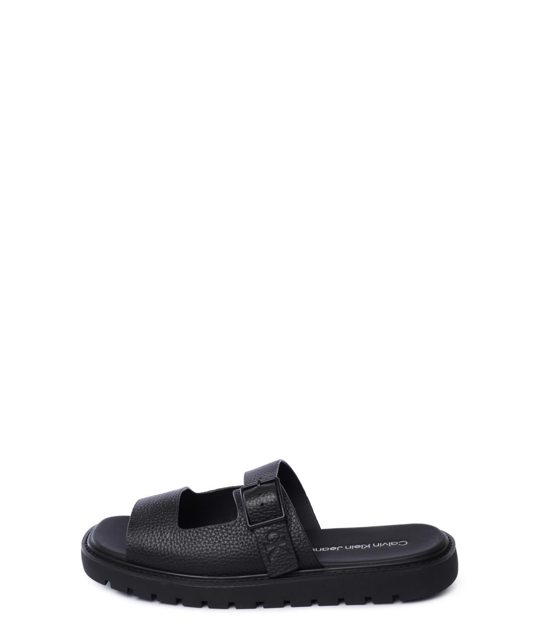 CALVIN KLEIN Черные кожаные шлепанцы, фото 5