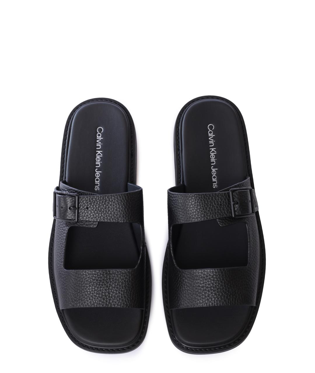 CALVIN KLEIN Черные кожаные шлепанцы, фото 3