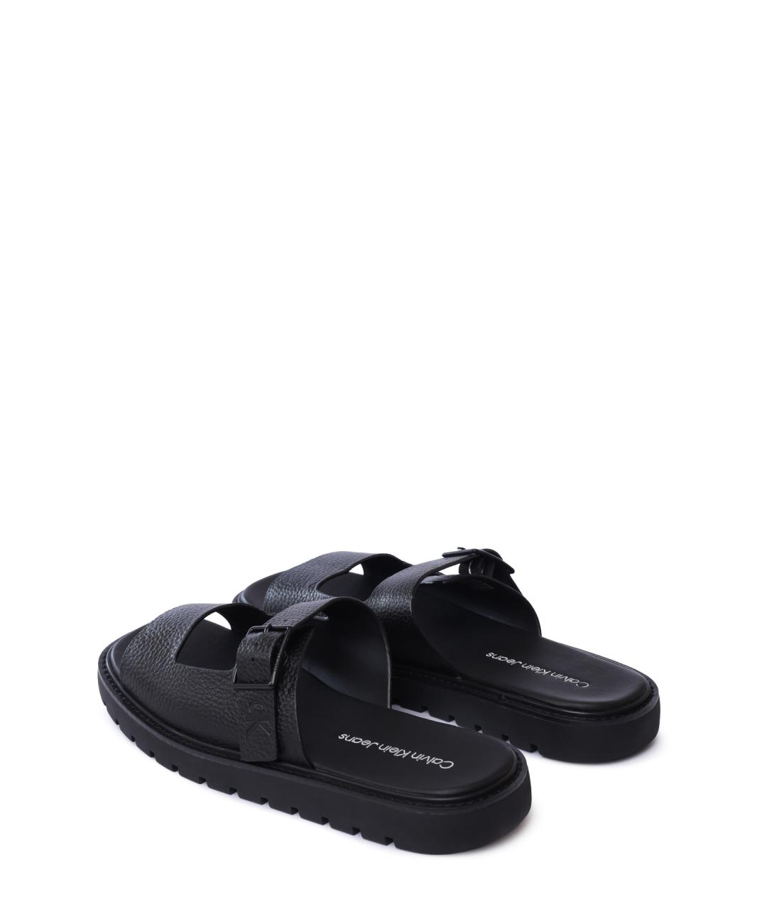 CALVIN KLEIN Черные кожаные шлепанцы, фото 4