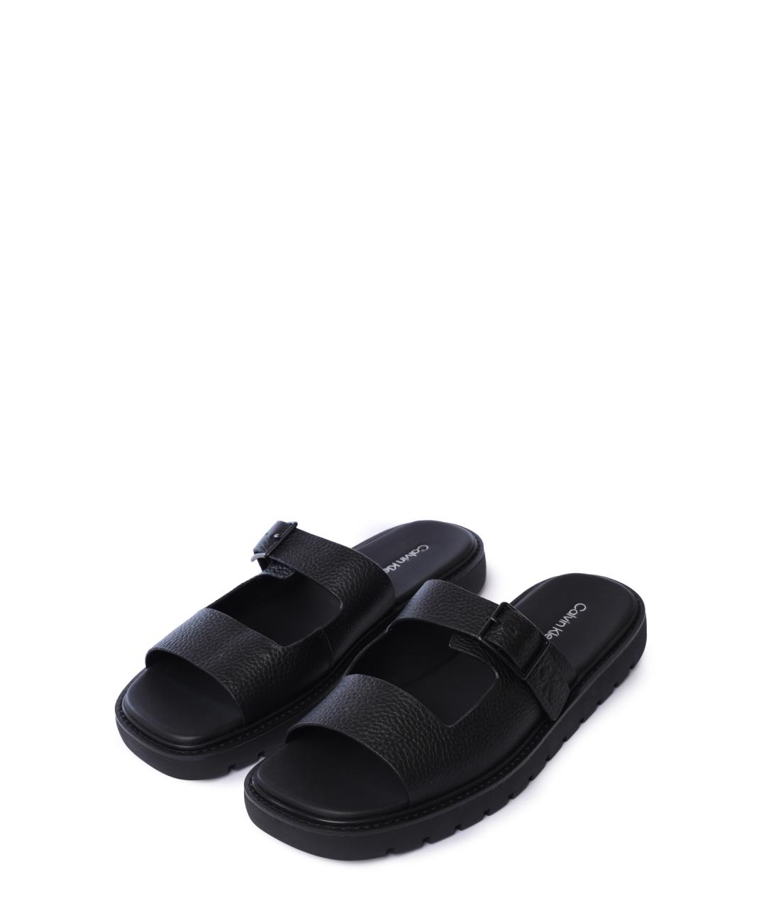 CALVIN KLEIN Черные кожаные шлепанцы, фото 2