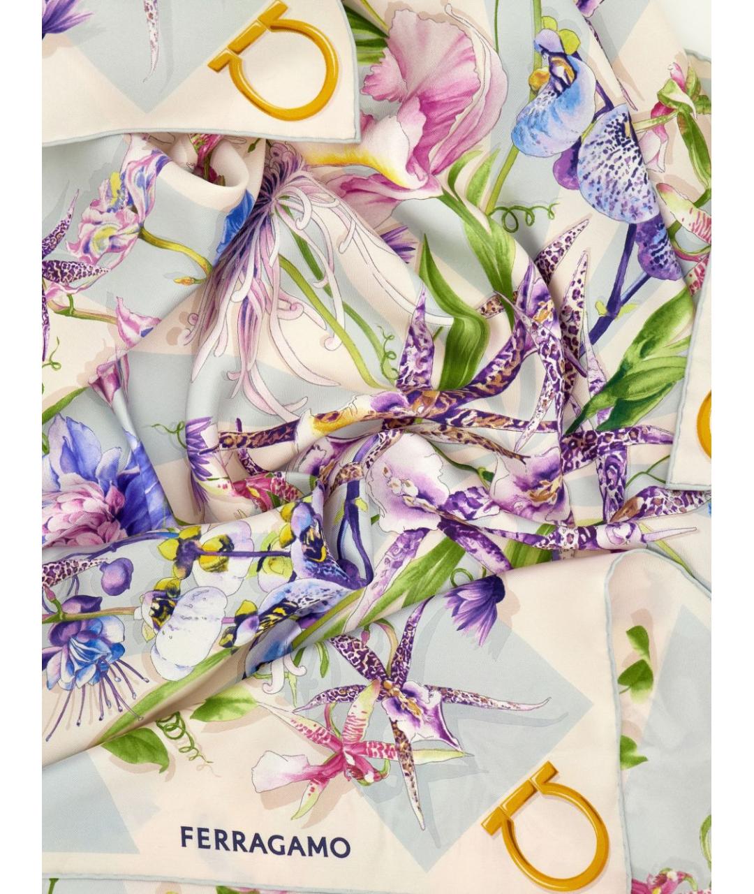 FERRAGAMO Синий шелковый шарф, фото 2