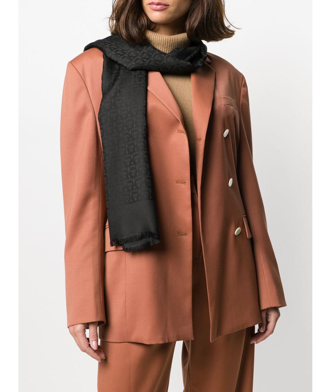 FERRAGAMO Черный шелковый шарф, фото 3