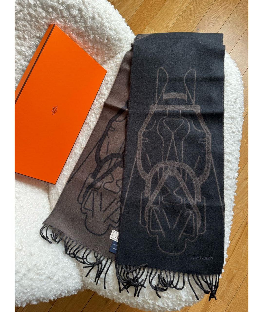 HERMES Коричневый кашемировый шарф, фото 2