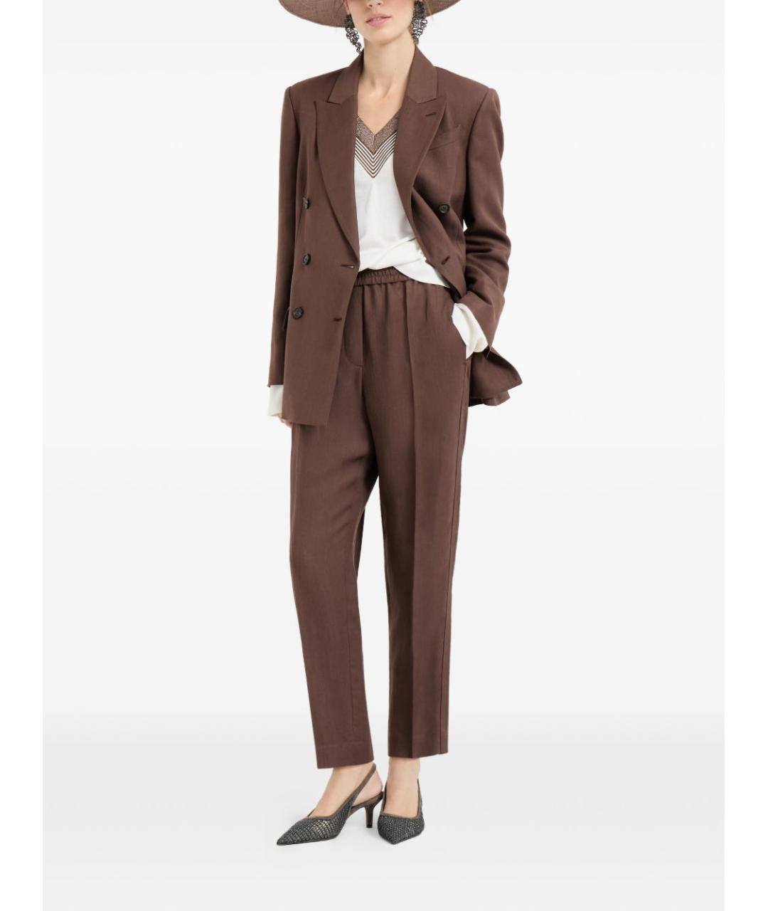 BRUNELLO CUCINELLI Коричневые вискозные прямые брюки, фото 5