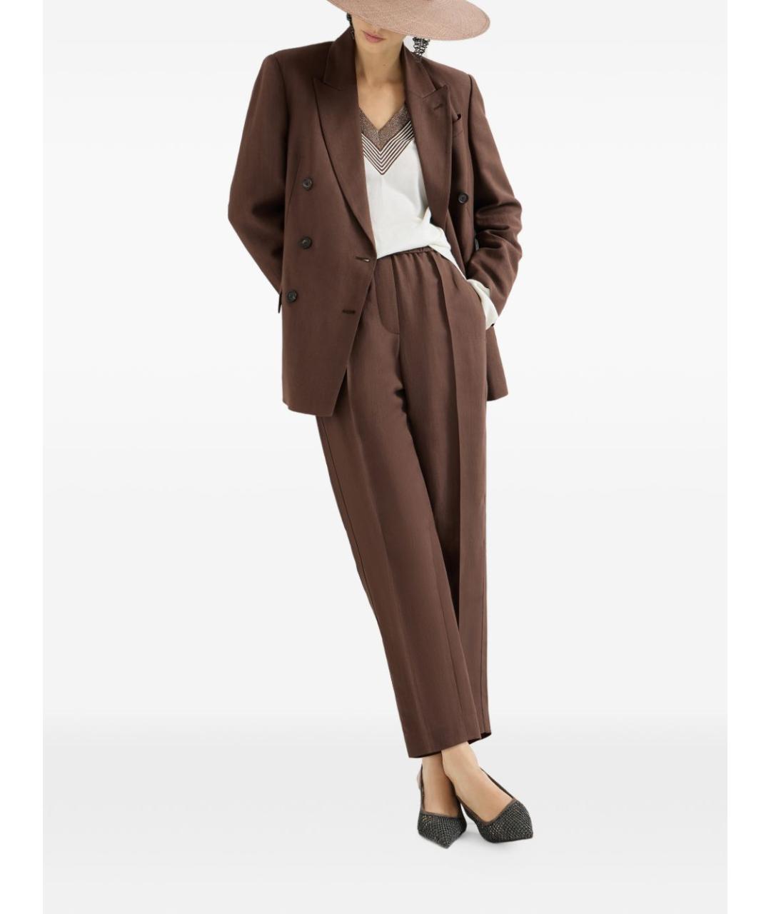 BRUNELLO CUCINELLI Коричневые вискозные прямые брюки, фото 4