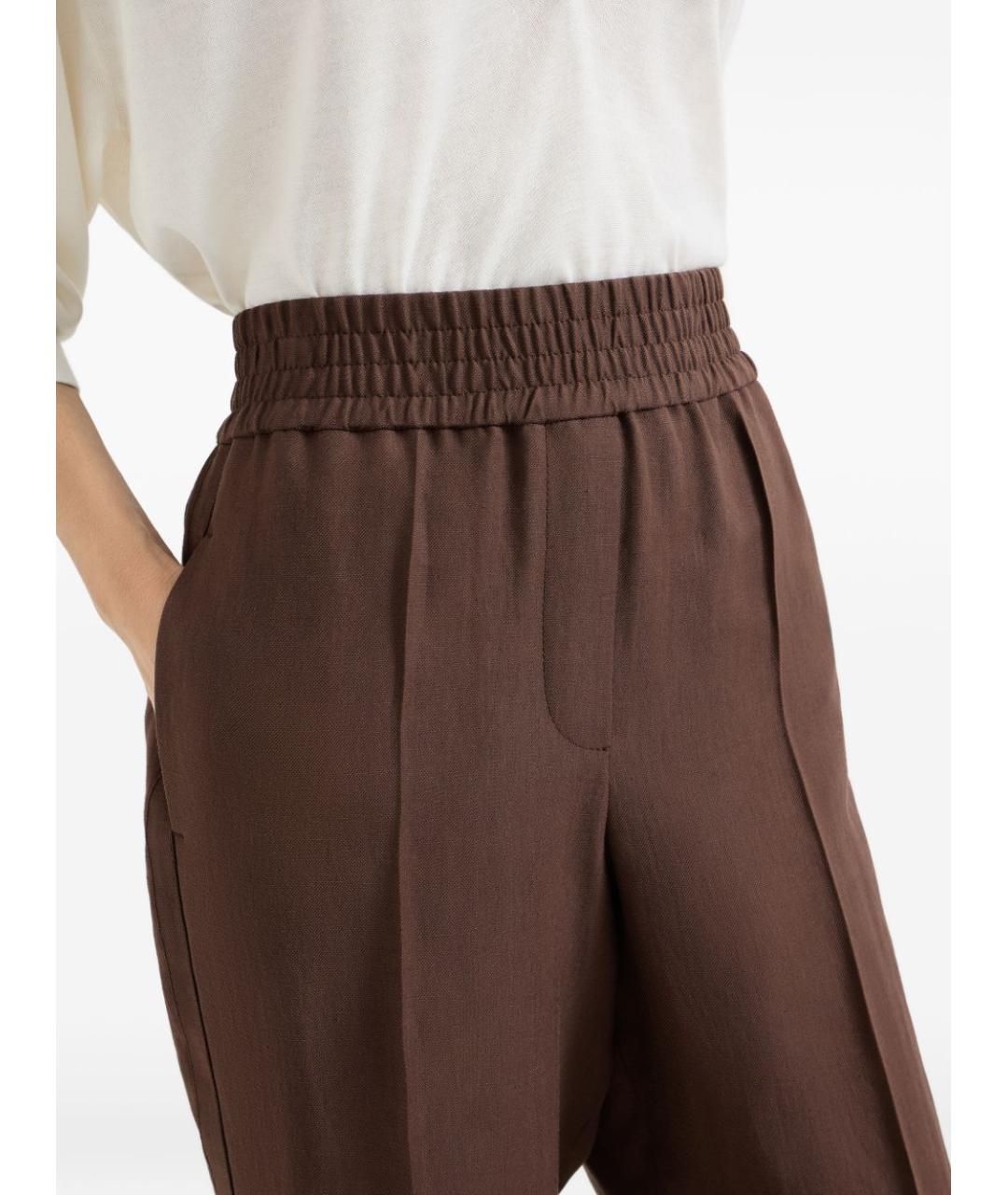 BRUNELLO CUCINELLI Коричневые вискозные прямые брюки, фото 3