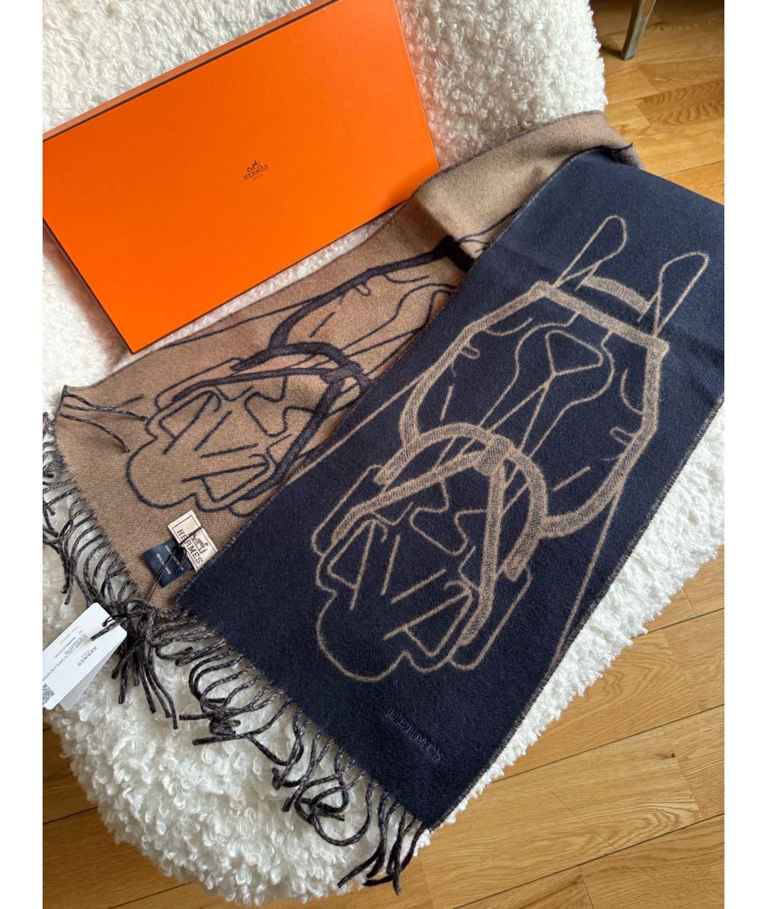 HERMES Темно-синий кашемировый шарф, фото 2