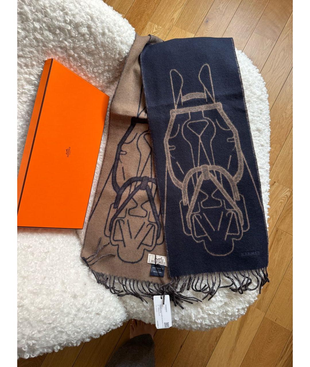 HERMES Темно-синий кашемировый шарф, фото 4